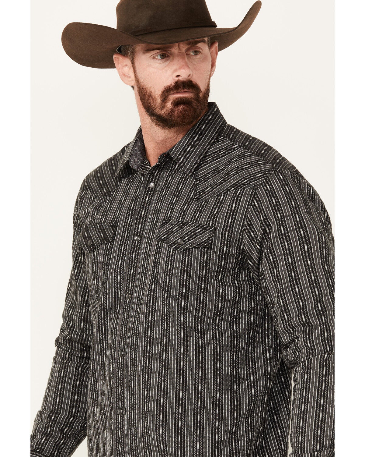 Image #2 - Moonshine Spirit&reg; Men's Concrete Cowboy Striped Print Long Sleeve Snap Western Shirt, Black, hi-res