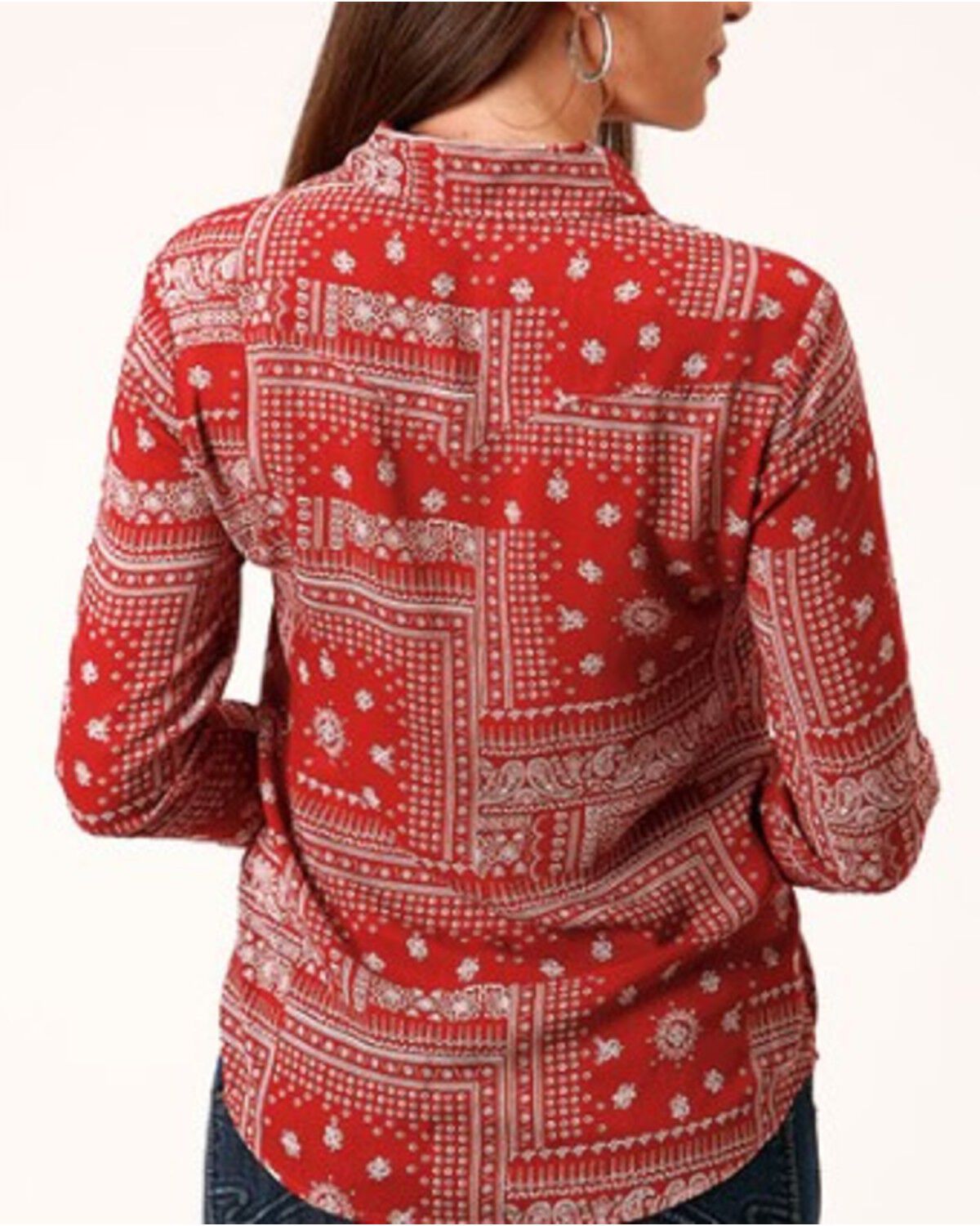 Image #2 - Stetson Women's Bandana Print Long Sleeve Snap Western Shirt, Red, hi-res
