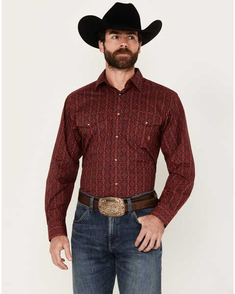 Ariat Men's Patterson Medallion Print Long Sleeve Snap Western Shirt, Red, hi-res