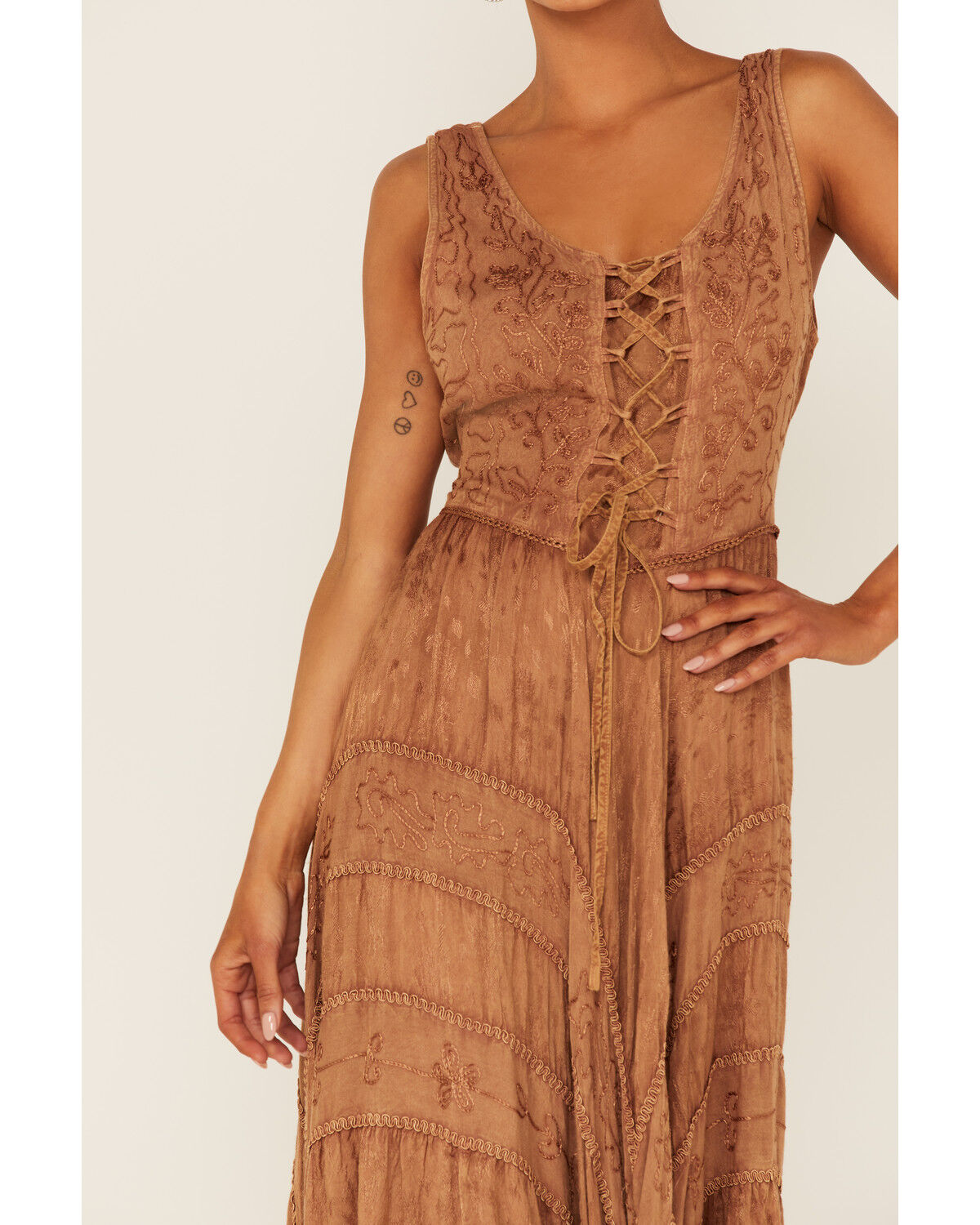 Image #3 - Scully Women's Lace-Up Jacquard Maxi Dress, Beige, hi-res