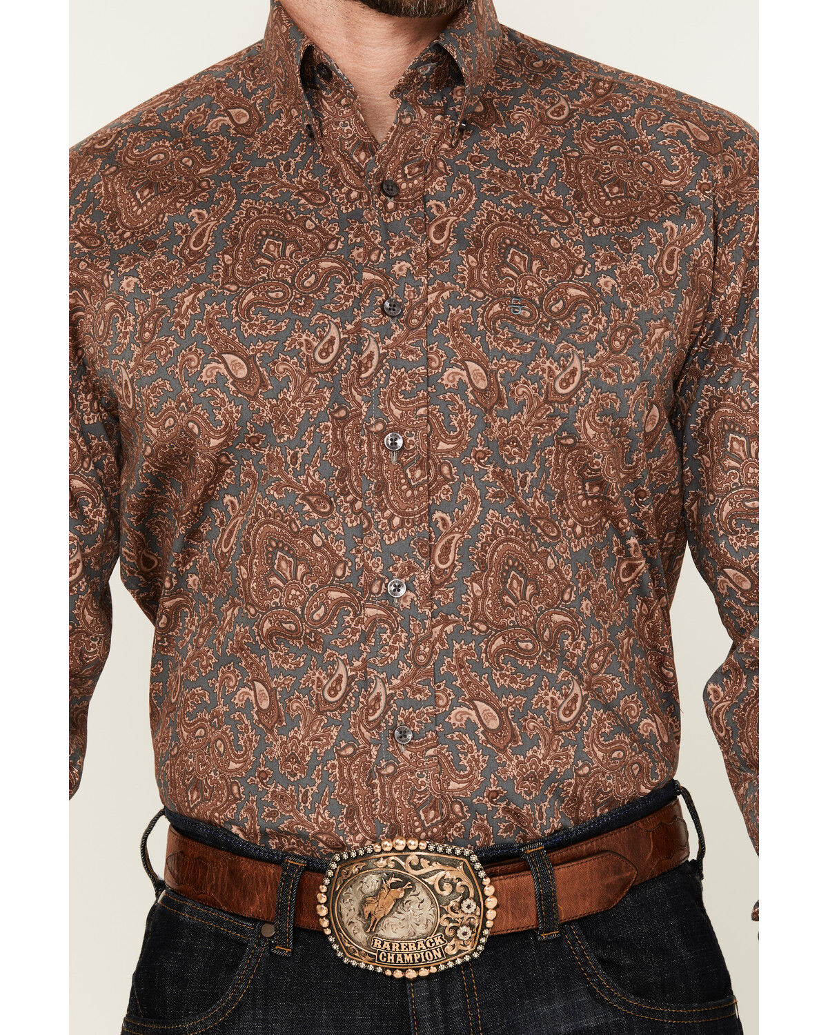 Image #3 - Stetson Men's Paisley Print Long Sleeve Button-Down Western Shirt, Lt Brown, hi-res