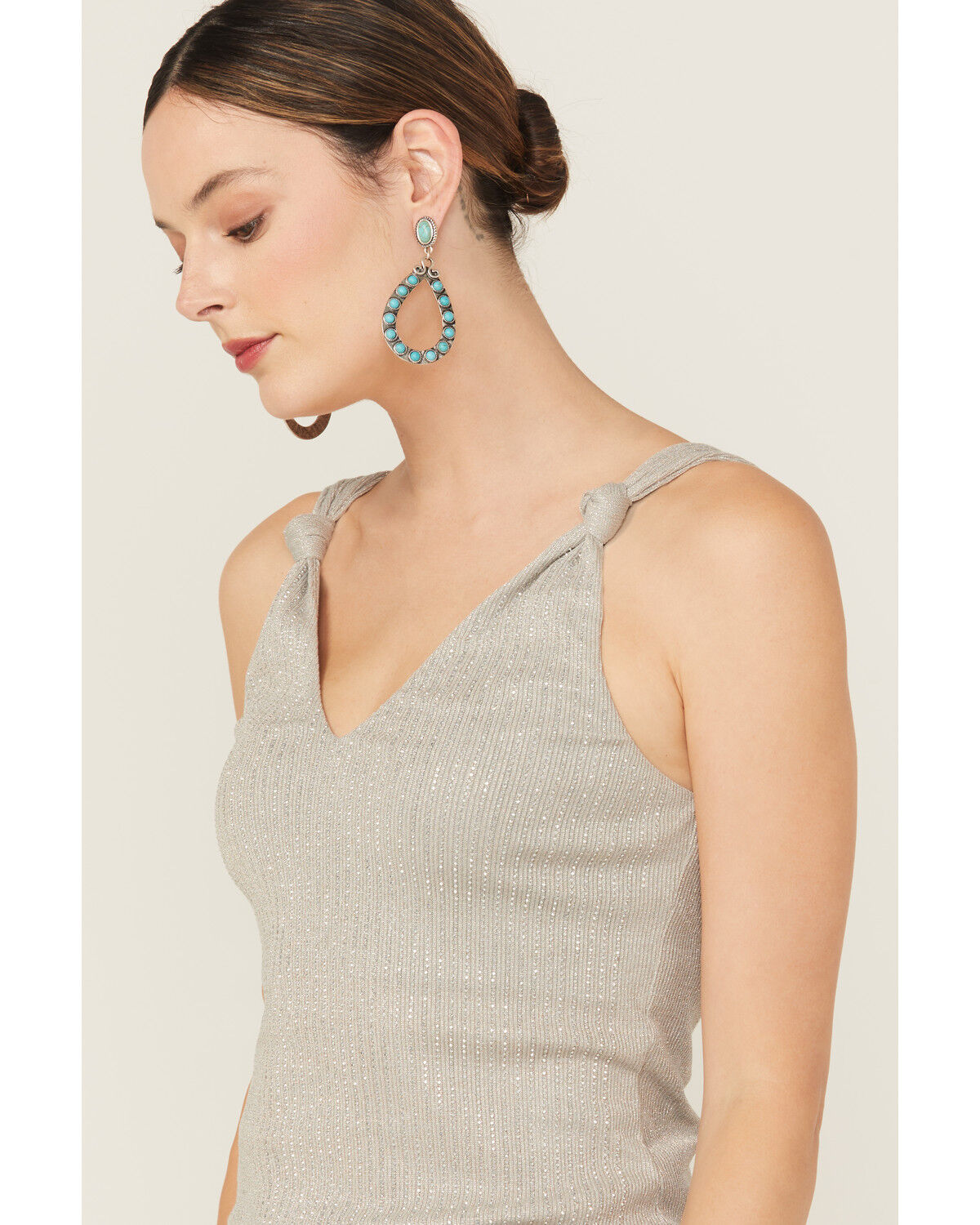 Image #2 - Miss Me Women's Rhinestone Knotted Sleeveless Tank Top, Silver, hi-res