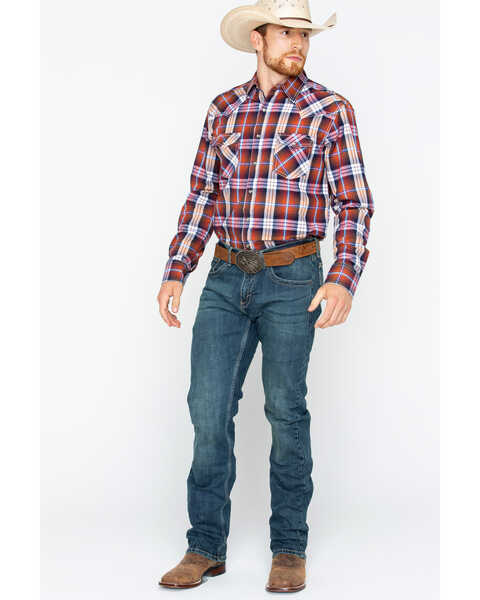 Image #6 - Wrangler Retro Men's Rust Plaid Long Sleeve Western Shirt , Rust Copper, hi-res