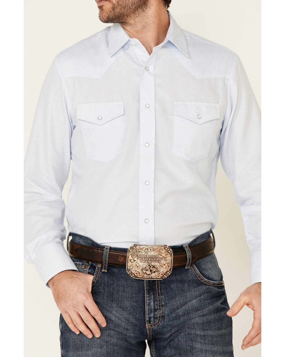 Image #3 - Roper Men's Classic Tone On Tone Solid Long Sleeve Pearl Snap Western Shirt, Light Blue, hi-res