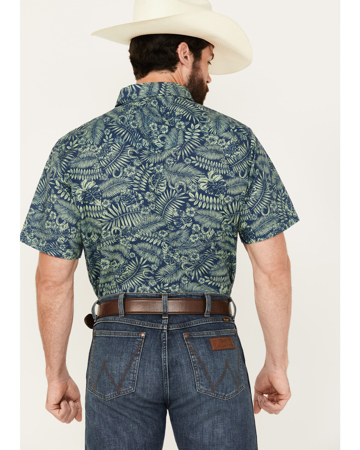 Image #4 - Roper Men's West Made Leaf and Horseshoe Print Short Sleeve Pearl Snap Western Shirt, , hi-res