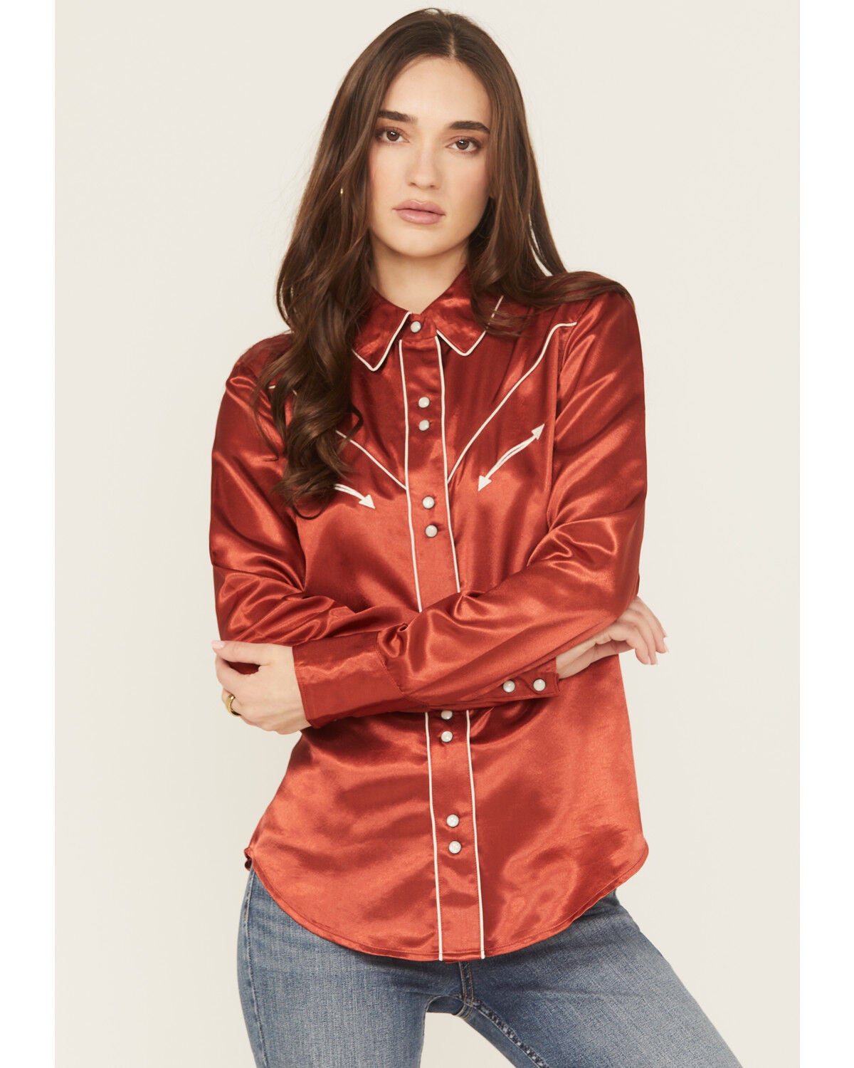 Cruel Girl Women's Satin Long Sleeve Snap Western Shirt - Country