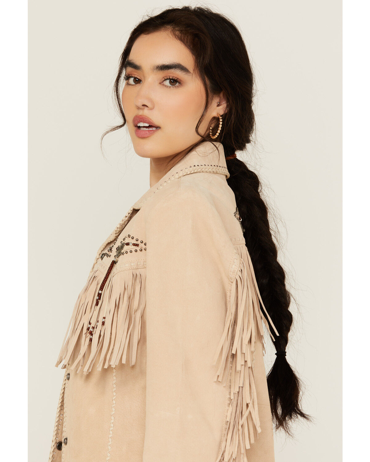 Image #2 - Scully Women's Fringe and Beaded Jacket, Cream, hi-res