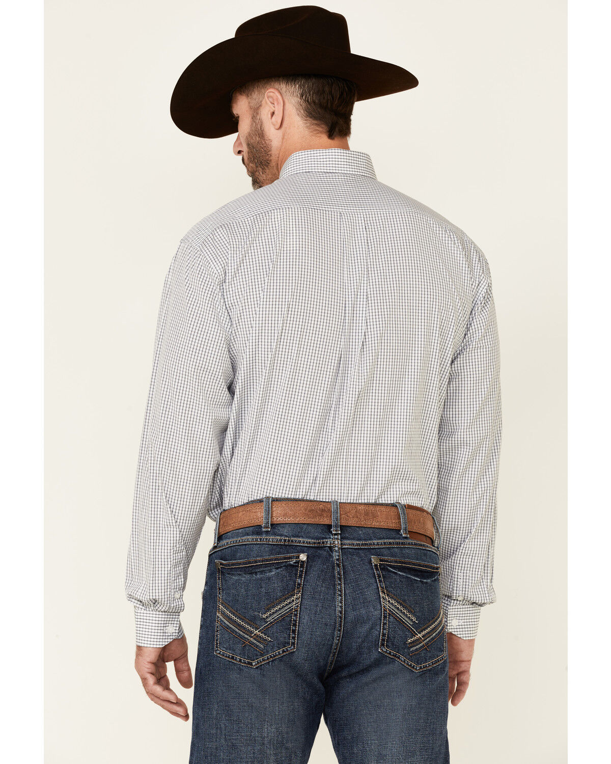 Image #4 - Stetson Men's Small Check Plaid Print Long Sleeve Button Down Western Shirt, Blue, hi-res