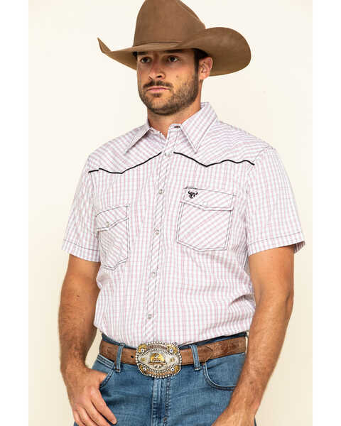 Cowboy Hardware Men's White Rake Plaid Short Sleeve Western Shirt , White, hi-res