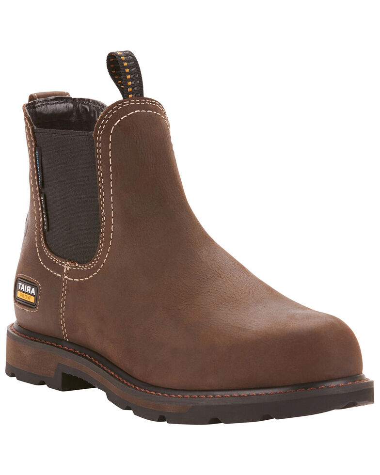 Ariat Men's Groundbreaker Chelsea Waterproof Work Boots - Steel Toe, Dark Brown, hi-res