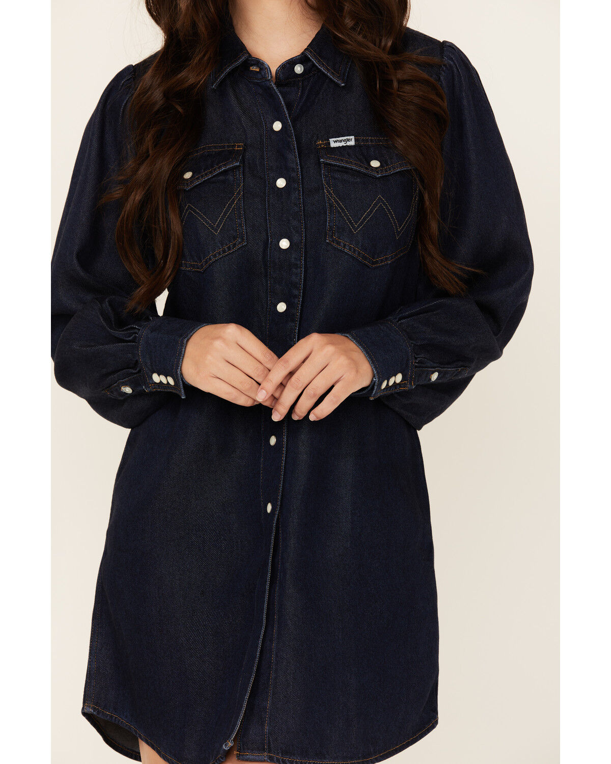 Image #3 - Wrangler Women's Dark Wash Denim Balloon Sleeve Shirt Mini Dress, Dark Wash, hi-res
