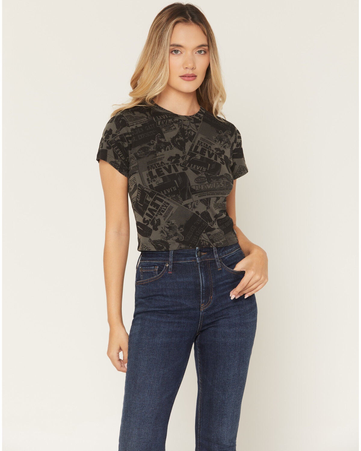 Image #1 - Levi's Women's Premium Cowboy Sporty Short Sleeve Cropped Tee, Black, hi-res