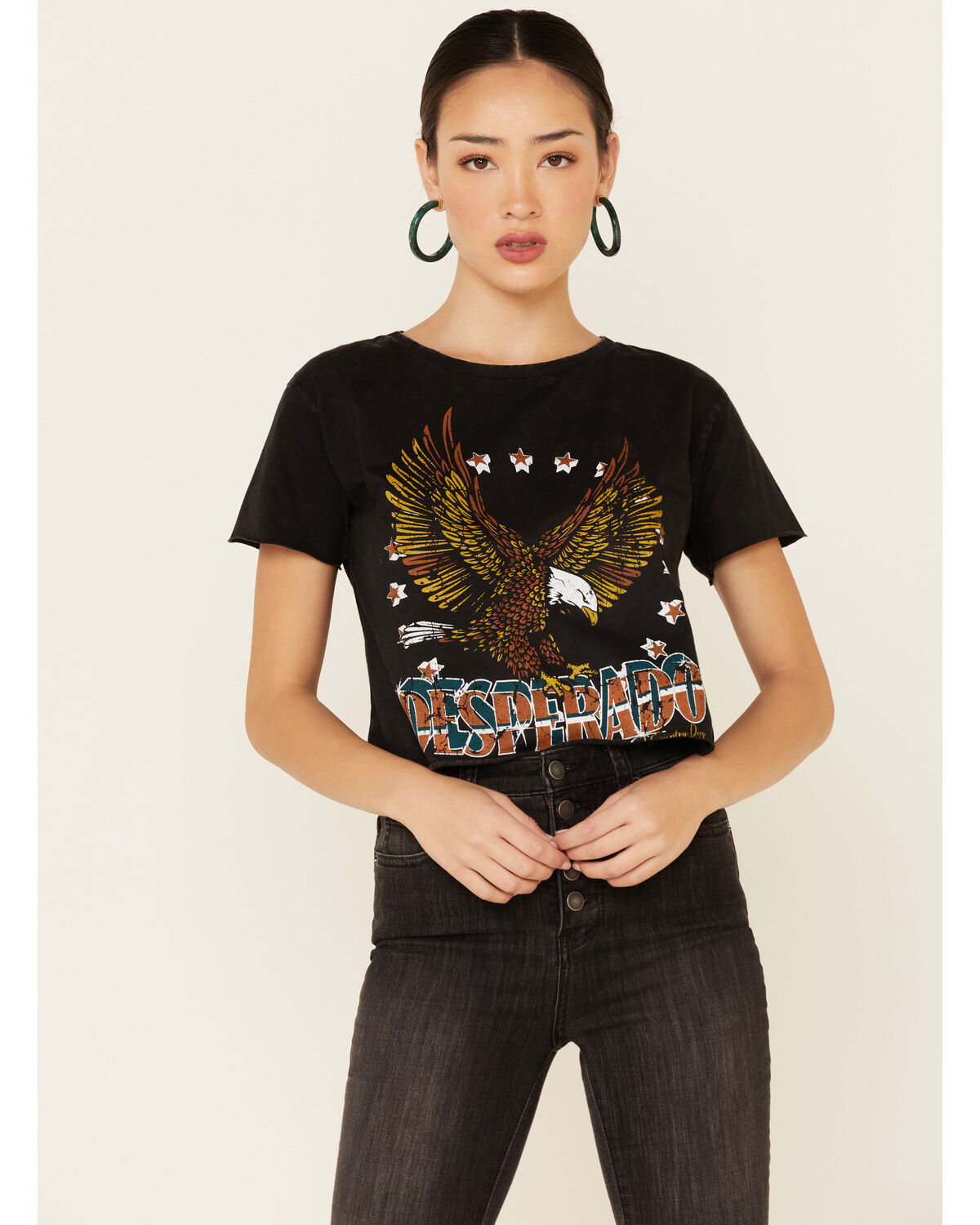 Image #1 - Country Deep Women's Acid Washed Desperado Graphic Tee, Black, hi-res