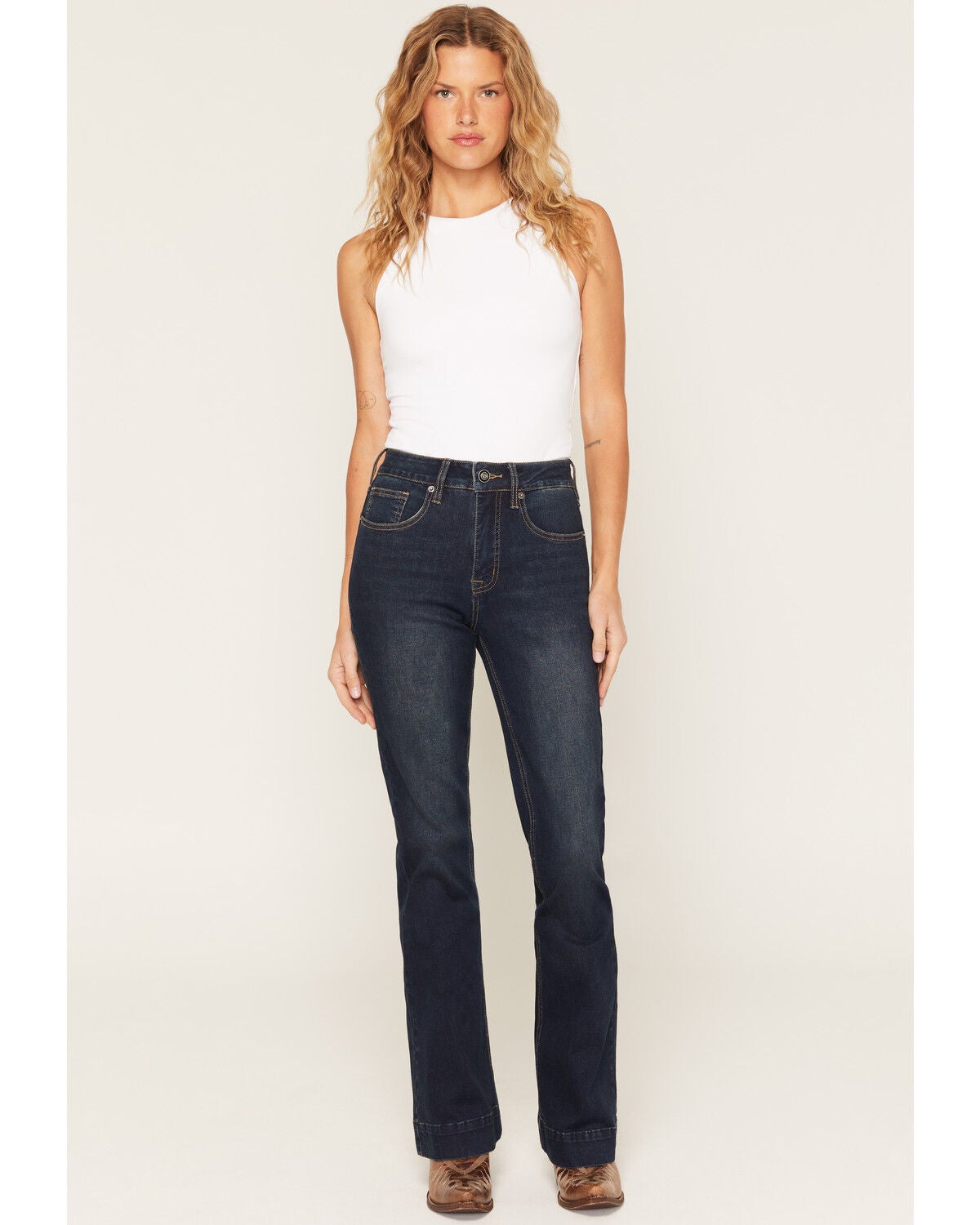 Image #1 - Rock & Roll Denim Women's Dark Wash High Rise Sculpted Trouser Stretch Denim Jeans, Dark Wash, hi-res