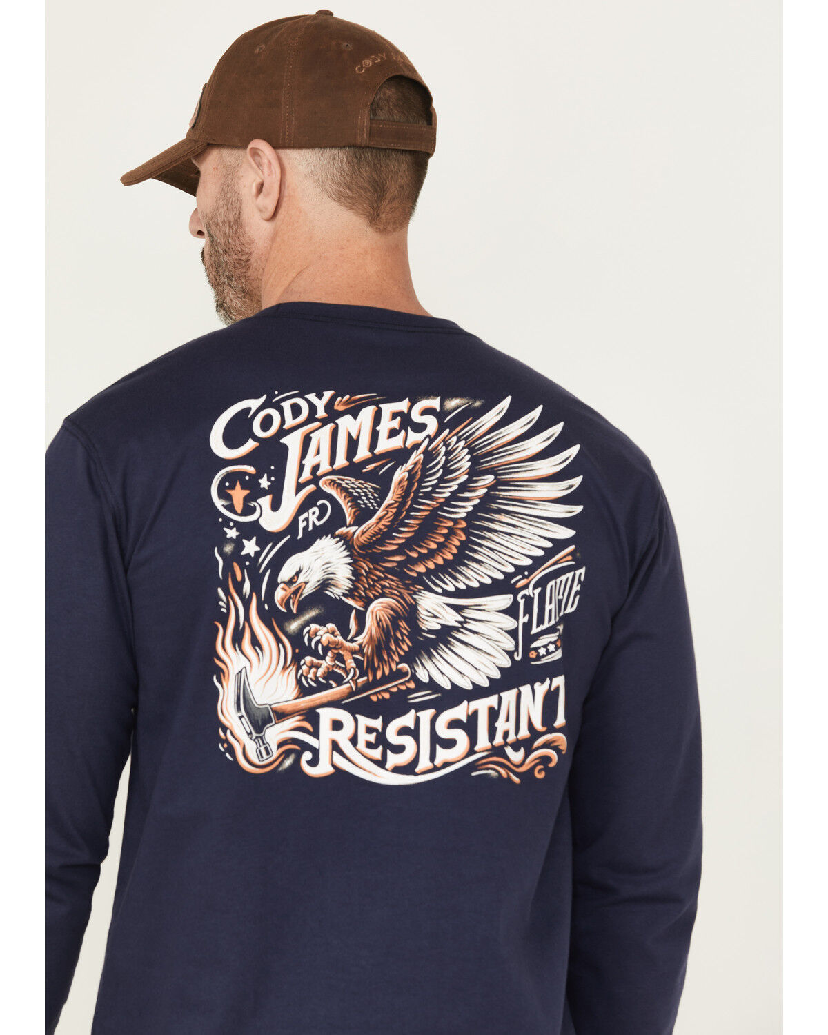 Image #4 - Cody James Men's FR Eagle Long Sleeve Graphic Work T-Shirt, Navy, hi-res