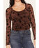 Image #3 - Rock & Roll Denim Women's Western Print Long Sleeve Mesh Top, Brown, hi-res