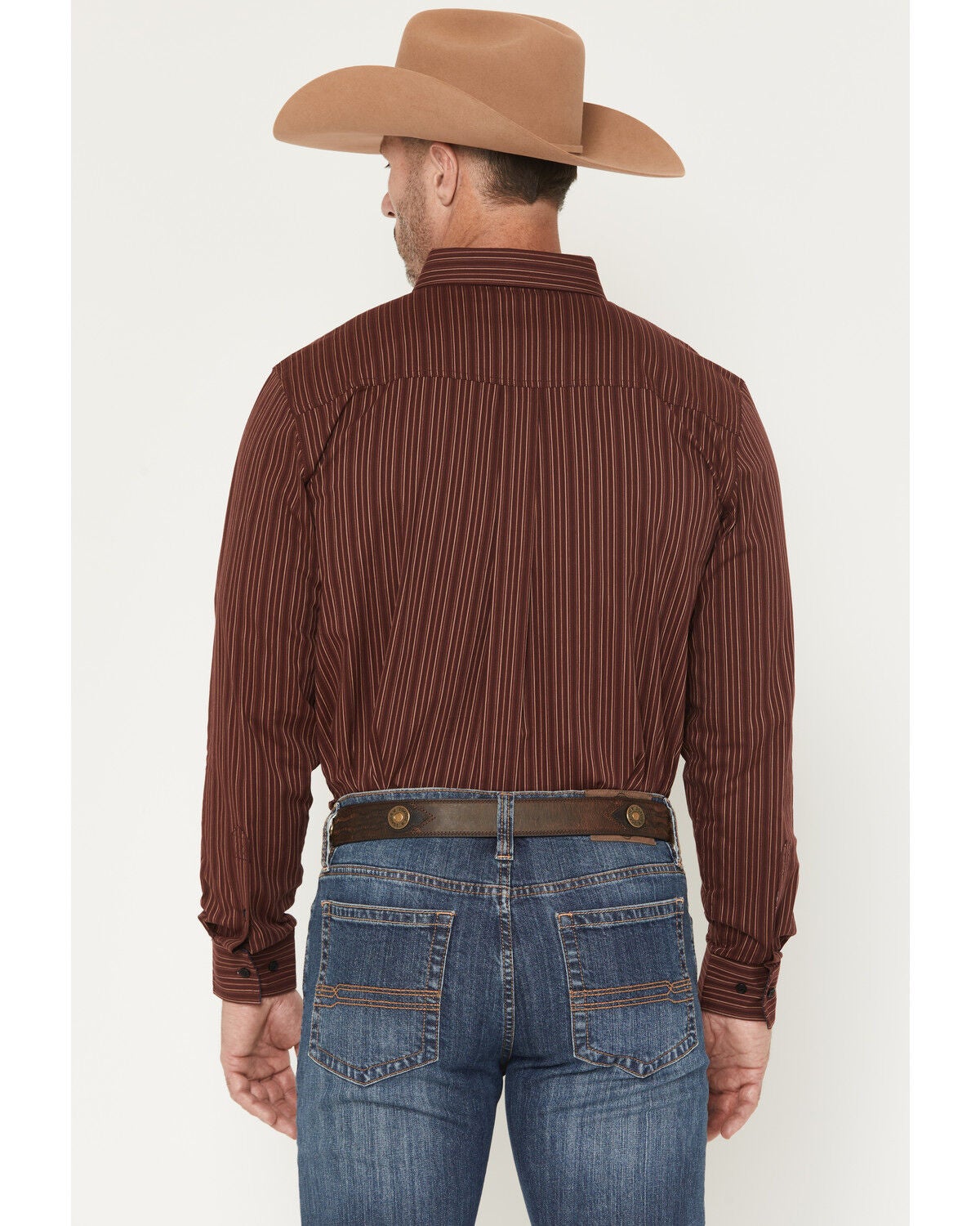 Image #4 - Cody James Men's Wildfire Stripe Print Long Sleeve Button-Down Stretch Western Shirt, Burgundy, hi-res