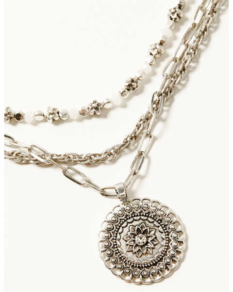 Image #2 - Shyanne Women's Layered Chain Floral Medallion Necklace & Earring Set - 2-Piece, Silver, hi-res