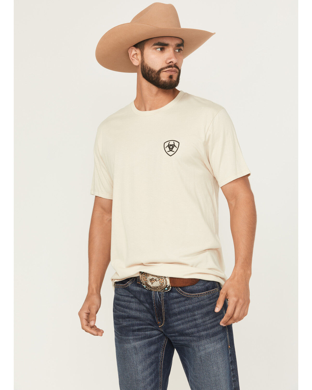Image #2 - Ariat Men's Tenochitlan Shield Short Sleeve Graphic T-Shirt, Natural, hi-res