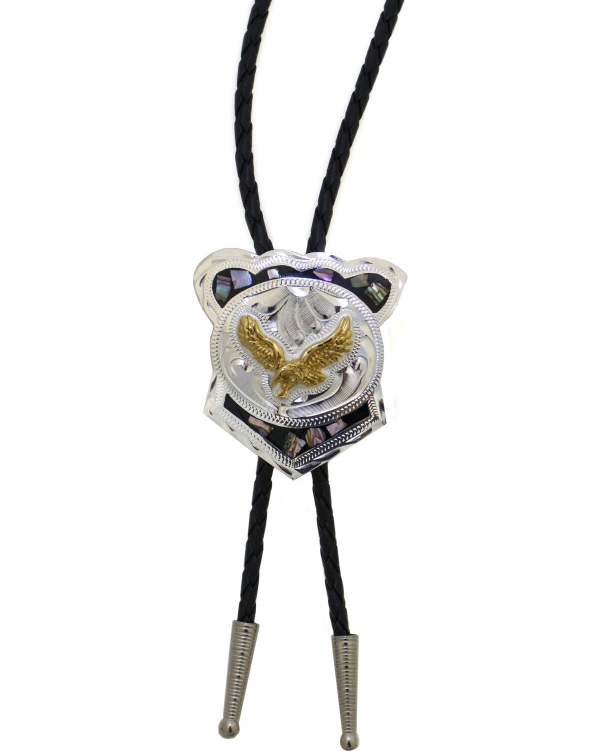 Western Express Men's German Silver Abalone Eagle Bolo Tie, Silver, hi-res