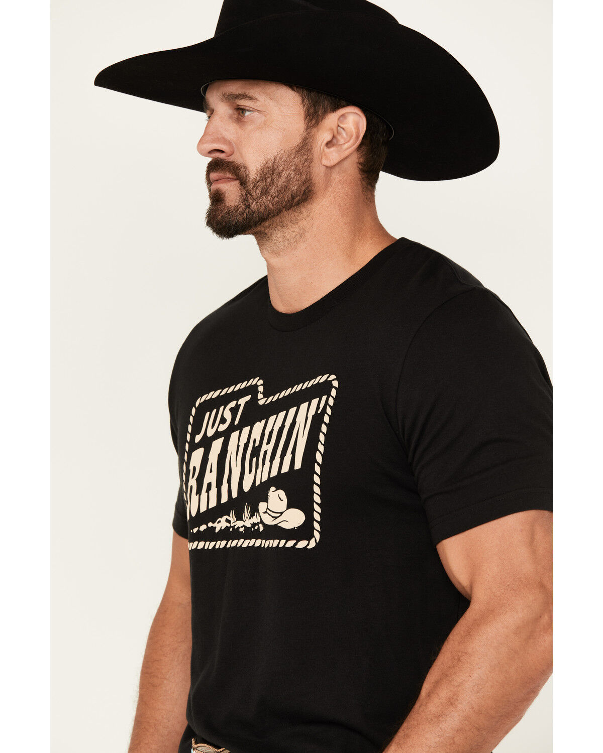 Image #2 - Rodeo Time Men's Just Ranchin' Short Sleeve Graphic T-Shirt, Black, hi-res