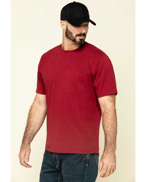 Hawx Men's Red Solid Pocket Short Sleeve Work T-Shirt , Red, hi-res