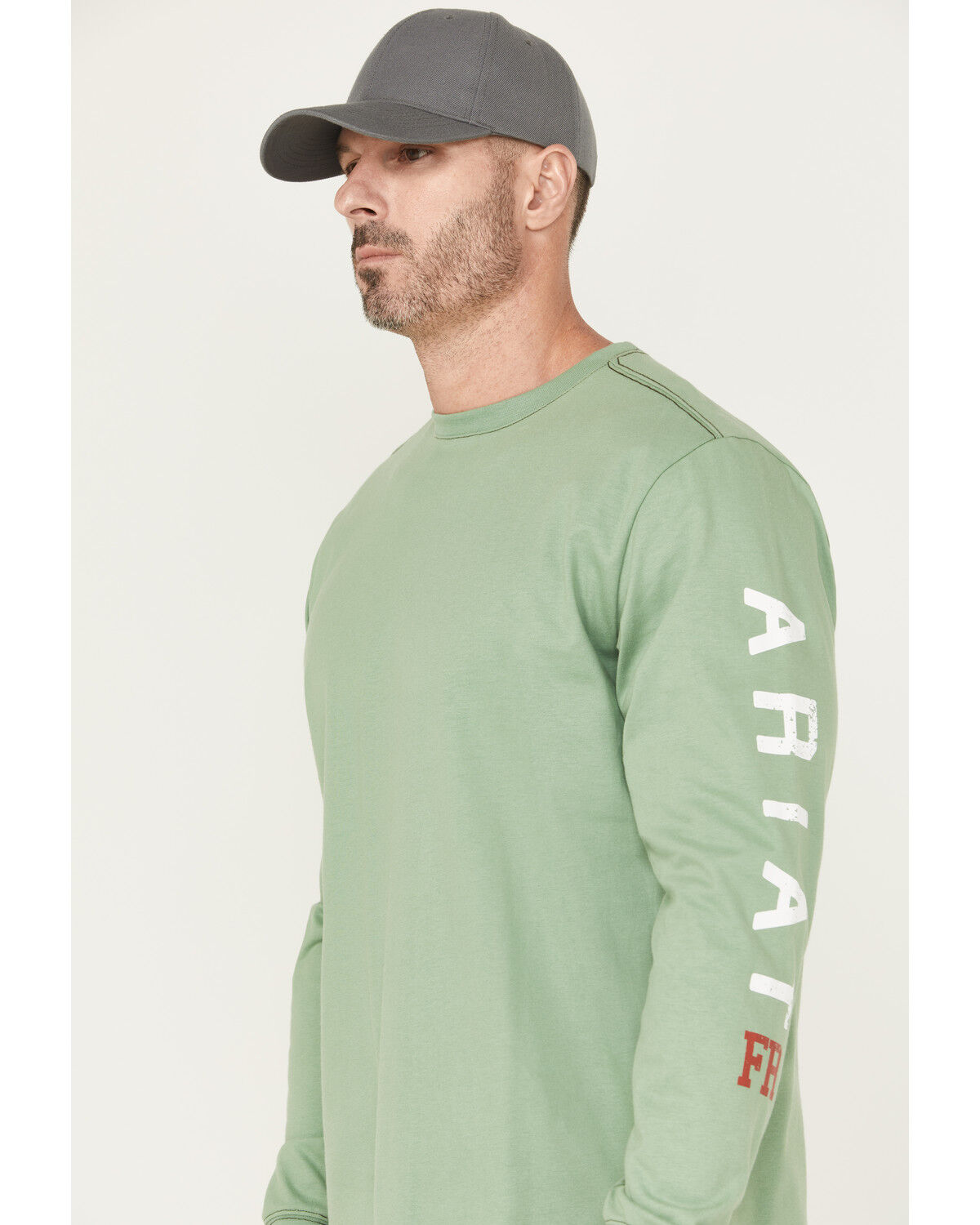 Image #3 - Ariat Men's FR Skull Logo Long Sleeve Graphic Work Shirt, Green, hi-res