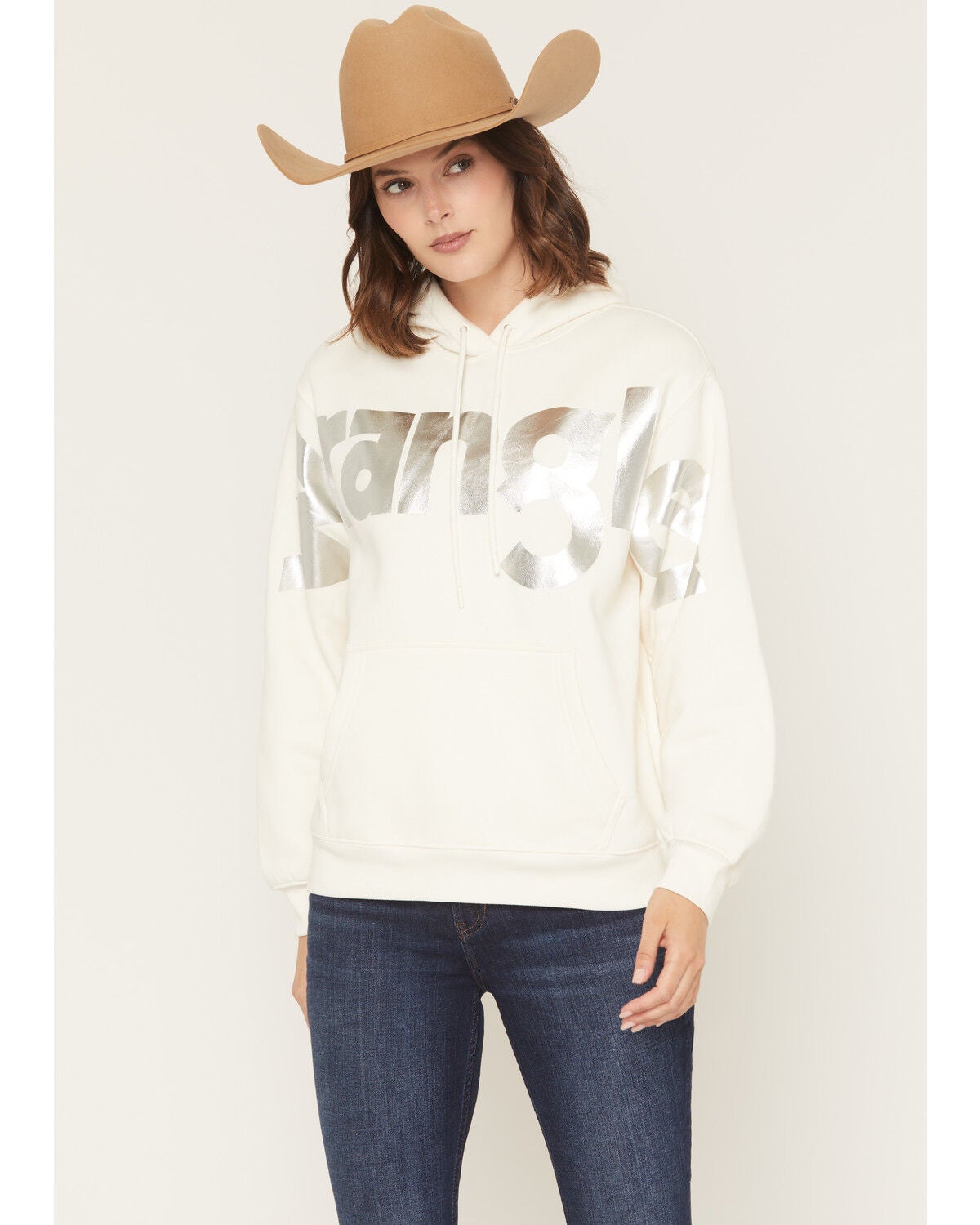 Image #1 - Wrangler Retro Women's Iridescent Logo Hoodie, White, hi-res
