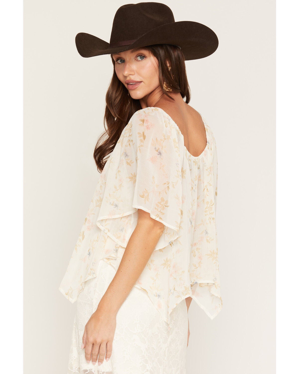 Image #4 - Wild Moss Women's Floral Print Tie-Front Blouse, Ivory, hi-res