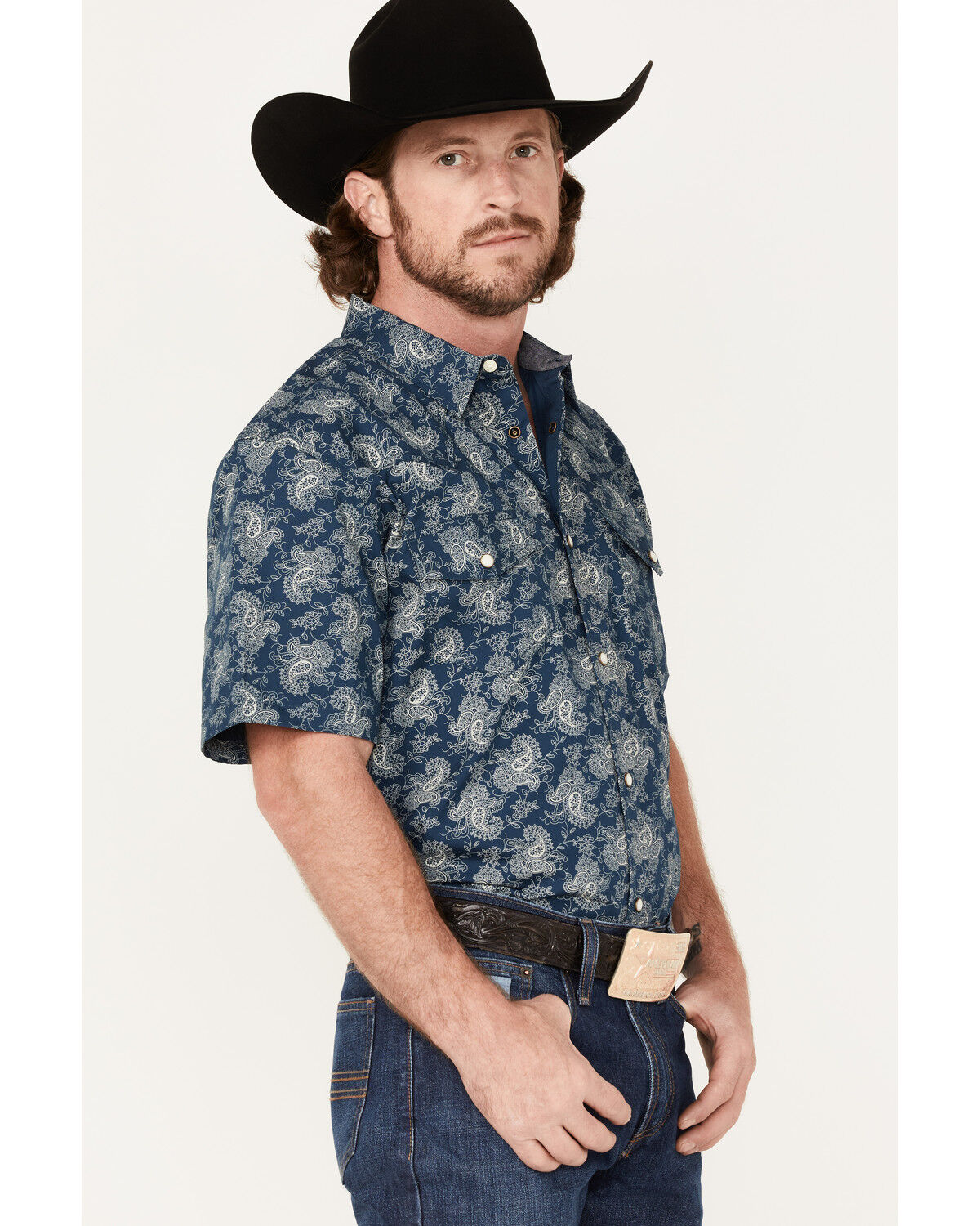 Image #2 - Cody James Men's Showcase Paisley Print Pearl Snap Western Shirt, Navy, hi-res