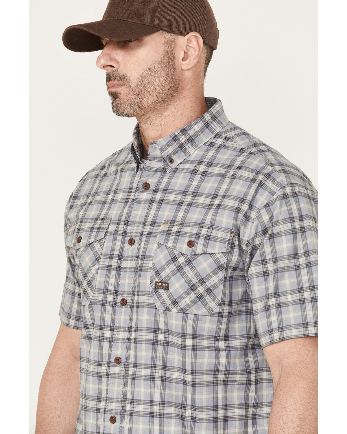 Image #2 - Ariat Men's Rebar Made Tough Short Sleeve Button-Down Stretch Work Shirt, Dark Grey, hi-res