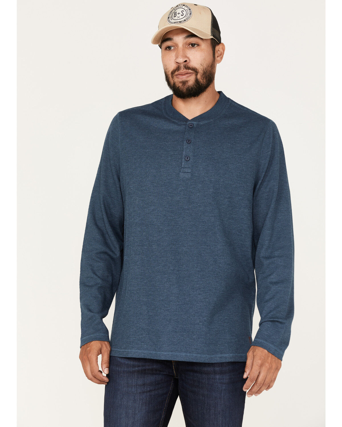 Image #1 - Brothers and Sons Men's Henley Thermal T-Shirt, Blue, hi-res