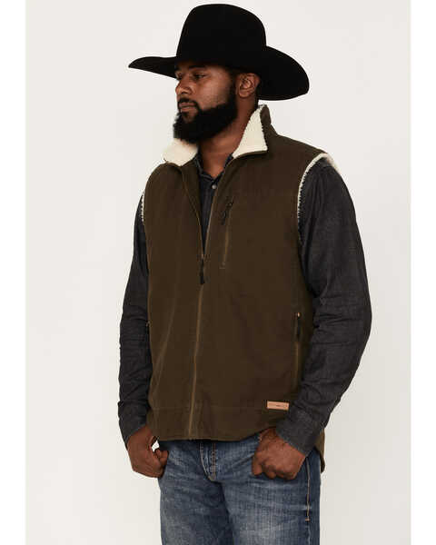 Powder River Outfitters Men's Solid Canvas With Berber Lining Vest, Olive, hi-res