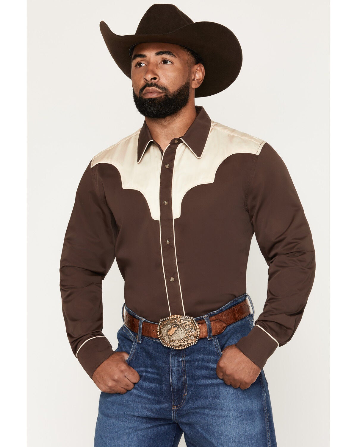 Cody James Black 1978&reg; Men's Winnett Solid Piped Long Sleeve Snap Western Shirt, Brown, hi-res
