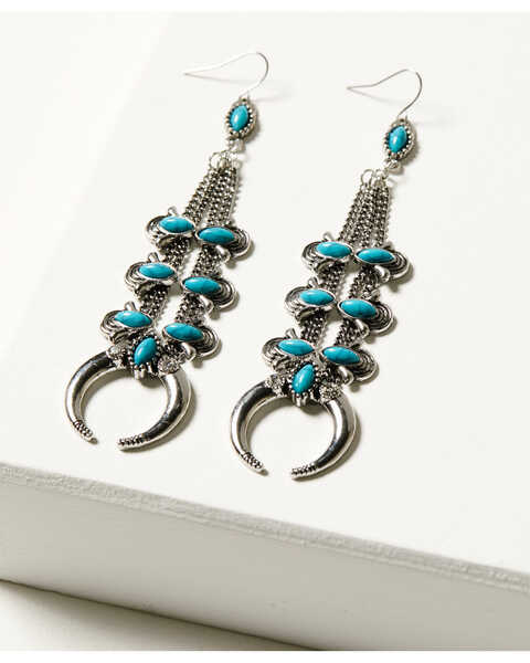 Image #1 - Cowgirl Confetti Women's Happy Anywhere Turquoise Stone Chain Earrings, Silver, hi-res