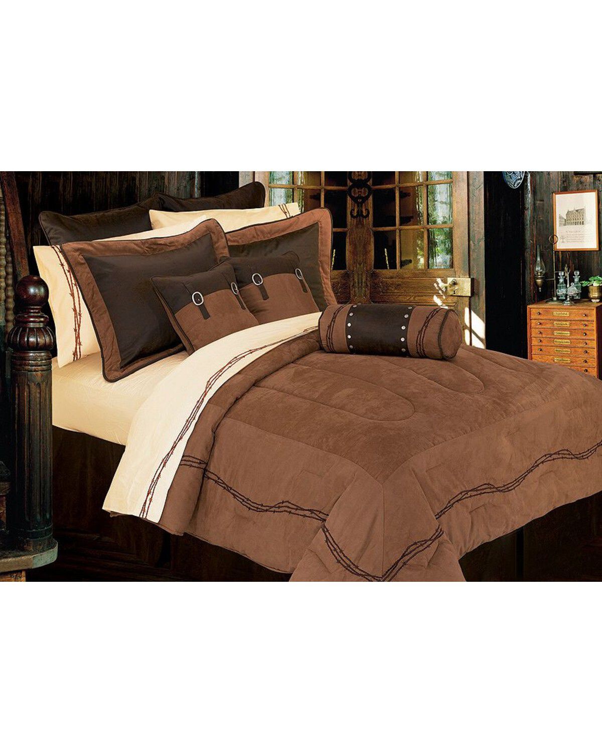 Image #1 - HiEnd Accents Barbed Wire Embroidery Bed In A Bag Set - Twin Size, Dark Brown, hi-res