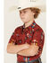 Image #2 - Cody James Boys' Firewater Southwestern Print Short Sleeve Snap Western Shirt , Red, hi-res