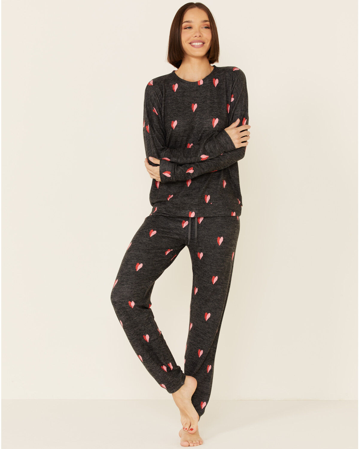 Image #4 - PJ Salvage Women's Lil Hearts Lounge Pants, Charcoal, hi-res