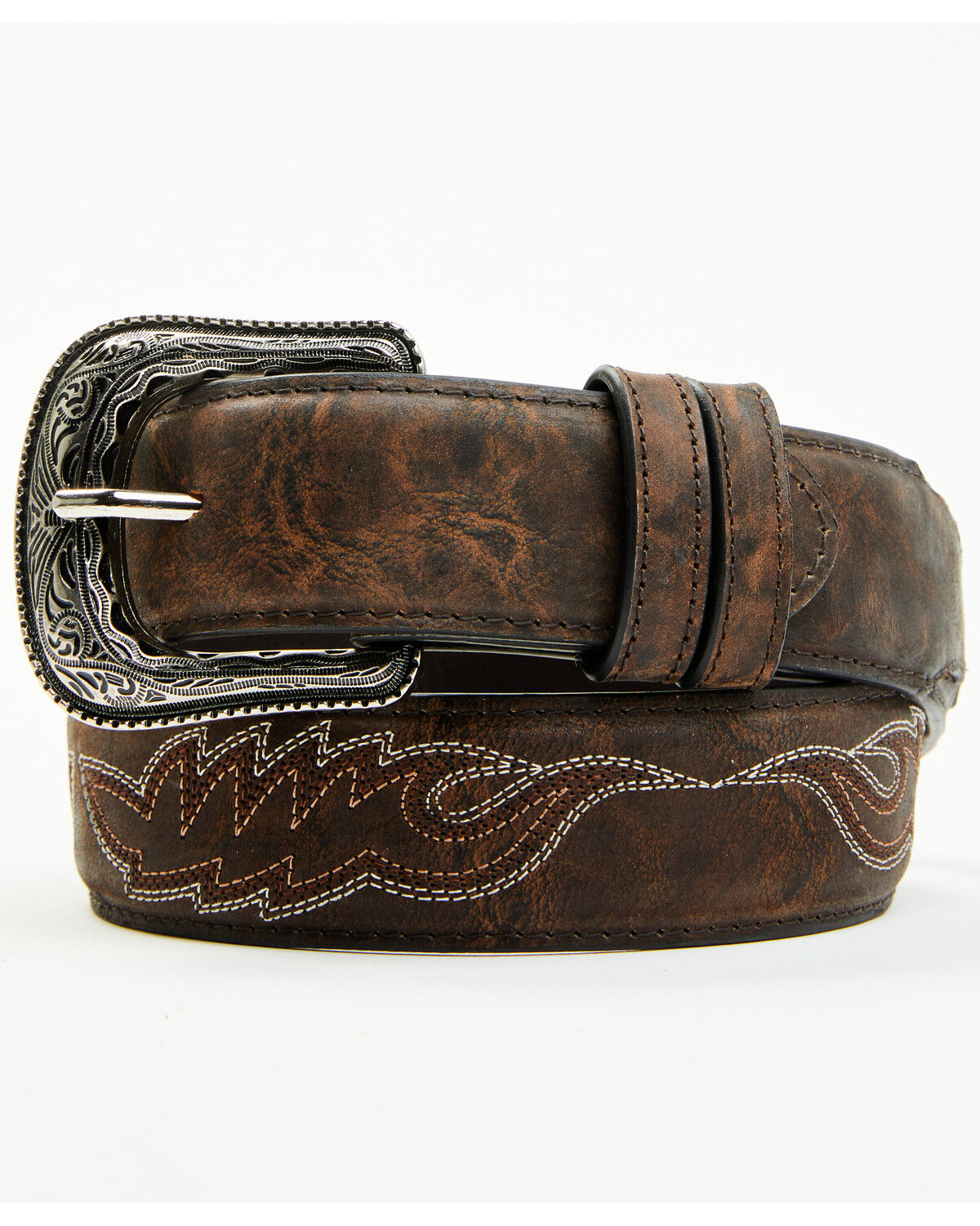 Image #1 - Cody James Men's Brooks Stitched Leather Belt, Dark Brown, hi-res