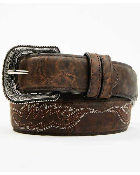 Cody James Men's Brooks Stitched Leather Belt , Dark Brown, hi-res