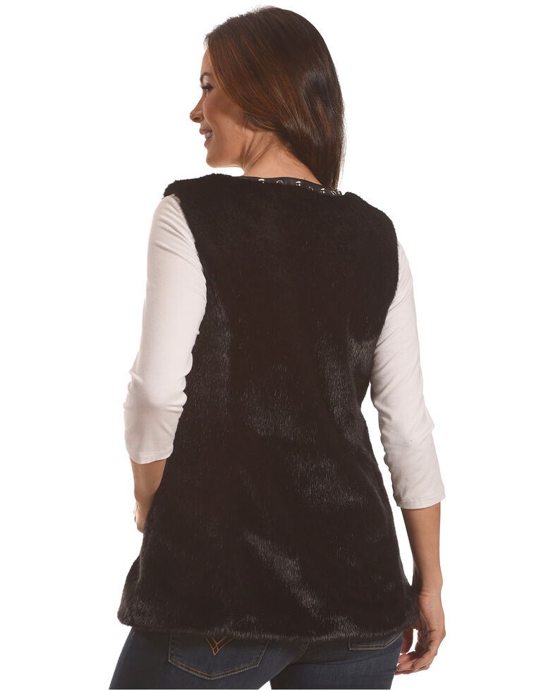 Tesoro Moda Women's Black Faux Fur Vest, Black, hi-res