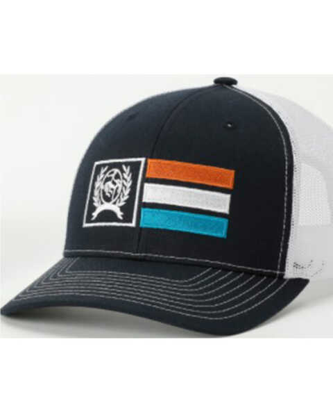 Cinch Men's Three Stripes Logo Embroidered Mesh Back Trucker Cap, Navy, hi-res