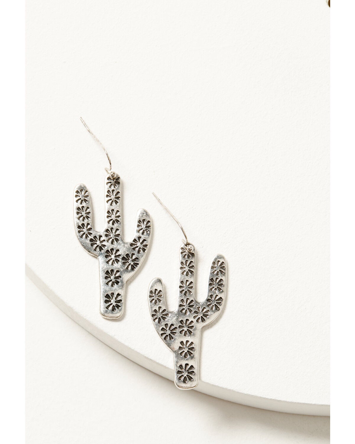 Image #1 - Shyanne Women's Oversized Floral Pressed Cactus Earrings, Silver, hi-res