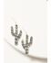 Image #1 - Shyanne Women's Oversized Floral Pressed Cactus Earrings, Silver, hi-res