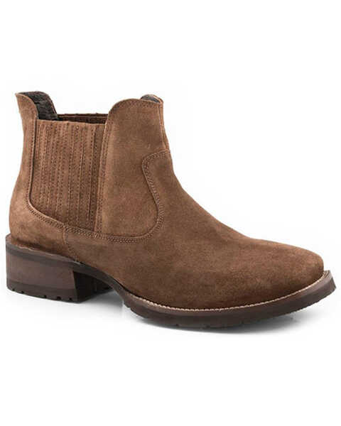 Roper Men's Lucas Romeo Cow Suede Performance Western Ankle Boots - Square Toe , Brown, hi-res