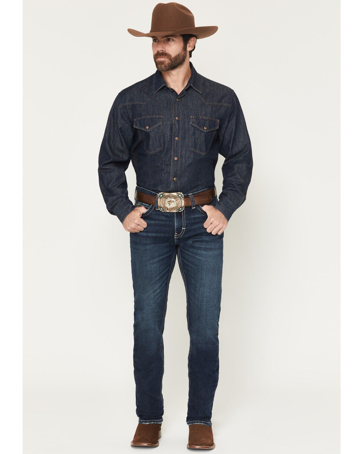 Ariat Men's M8 Hillcrest Matthew Dark Wash Modern Slim Straight Stretch Denim Jeans, Dark Wash, hi-res
