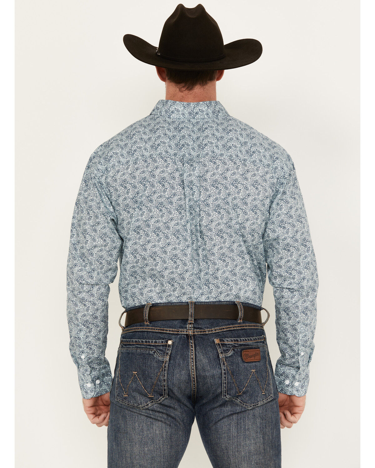 Image #4 - George Strait by Wrangler Men's Paisley Print Long Sleeve Button-Down Western Shirt, Aqua, hi-res