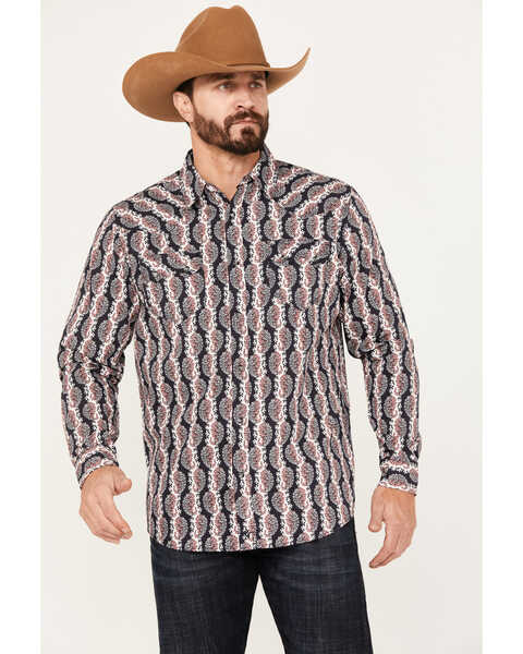 Moonshine Spirit Men's Paisley Print Long Sleeve Western Snap Shirt, Navy, hi-res