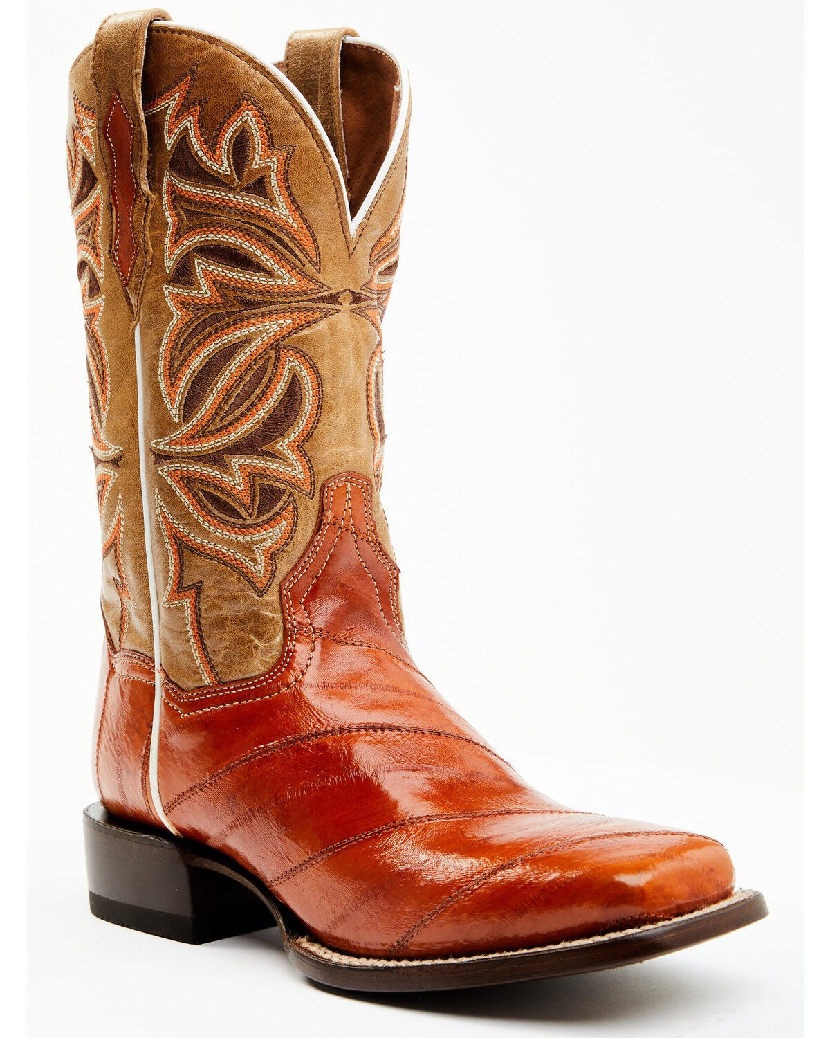 Dan Post Women's Peanut Exotic Eel Western Boot - Broad Square Toe, Brown, hi-res
