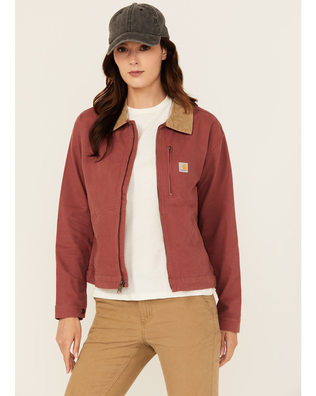 Image #1 - Carhartt Women's Rugged Flex® Loose Fit Canvas Detroit Jacket, Maroon, hi-res